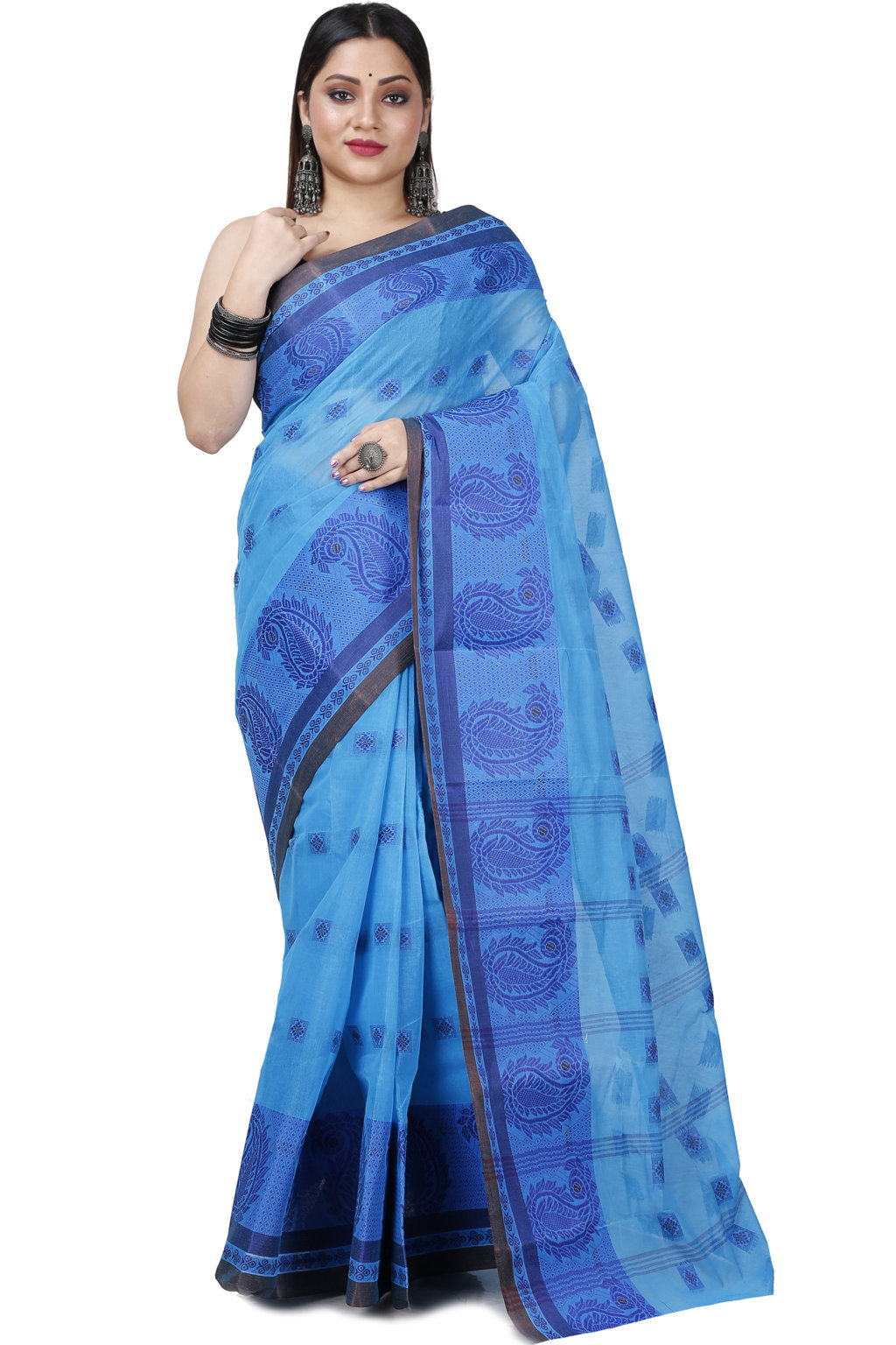 Blue Pure Cotton Aloka Tant Saree (908)